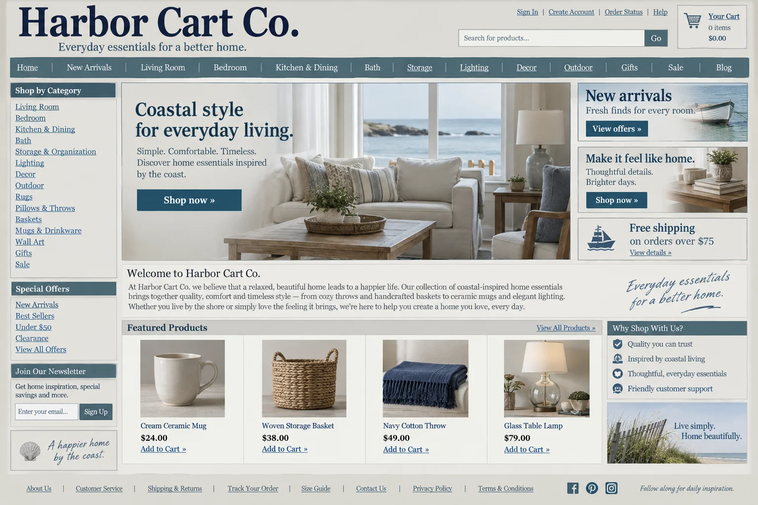 Harbor Cart Co. website before redesign