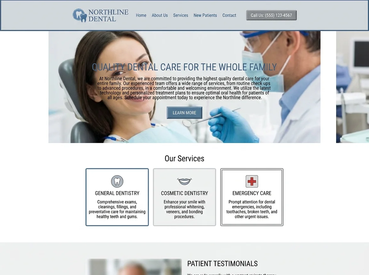 Northline Dental website before redesign