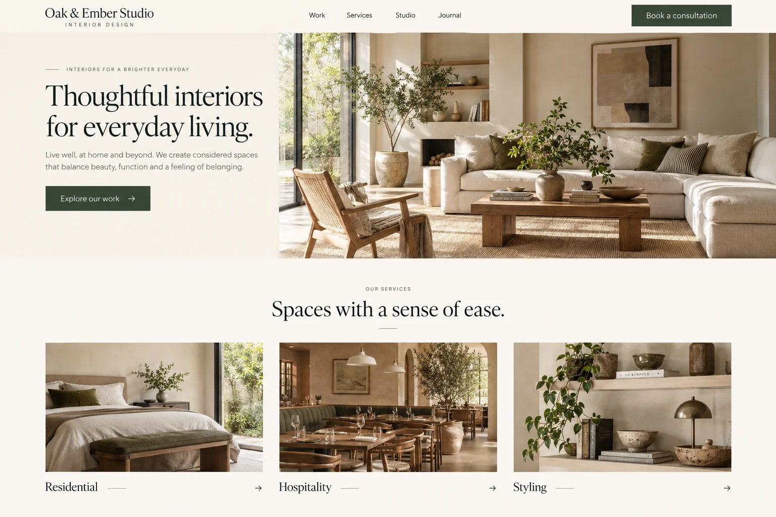 Oak & Ember Studio website after redesign