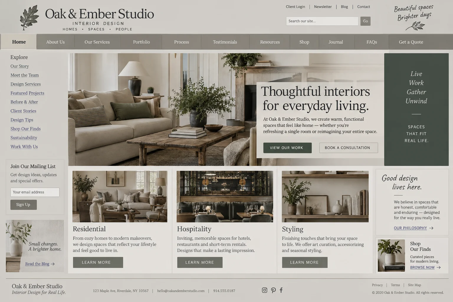 Oak & Ember Studio website before redesign