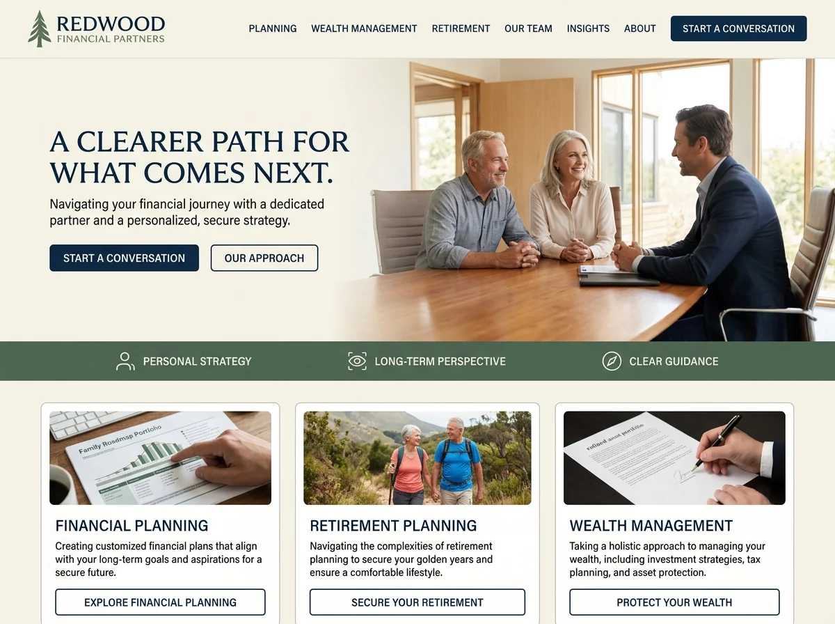Redwood Financial Partners website after redevelopment