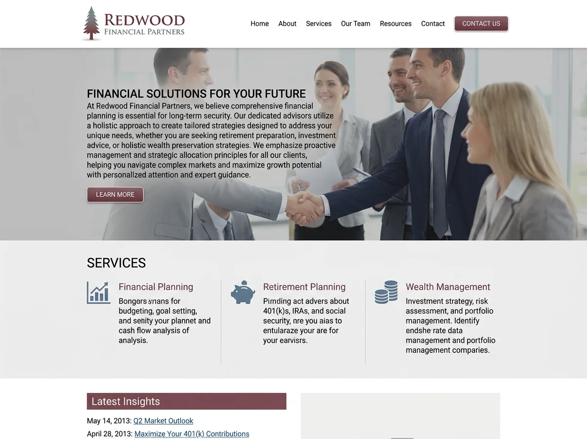 Redwood Financial Partners website before redevelopment