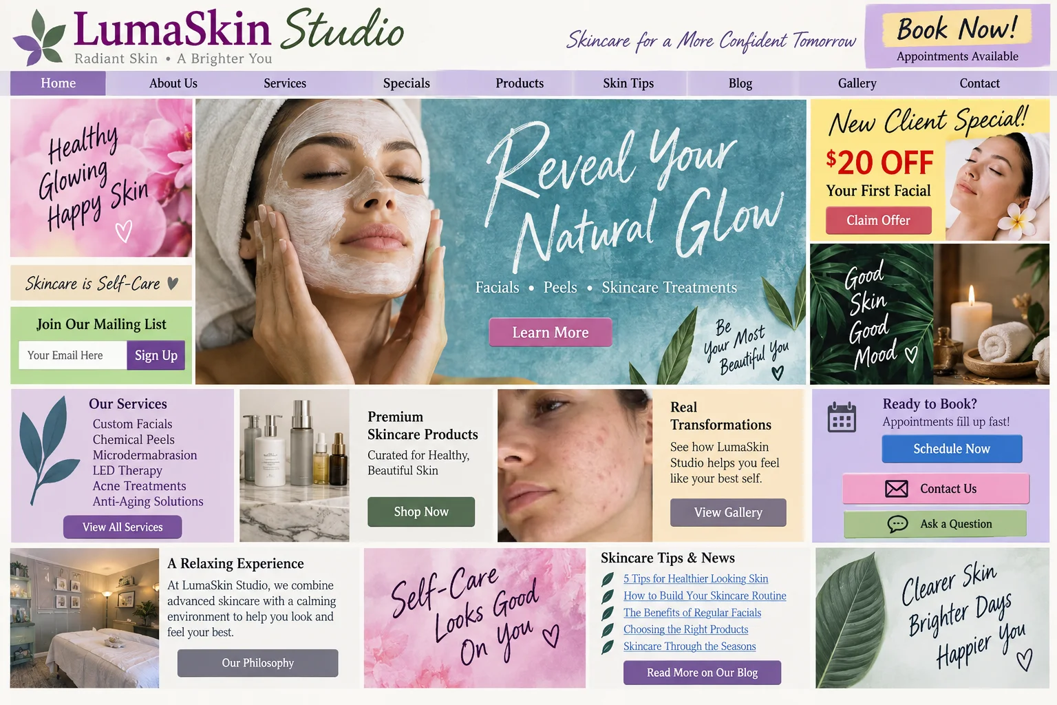 LumaSkin Studio website before redesign