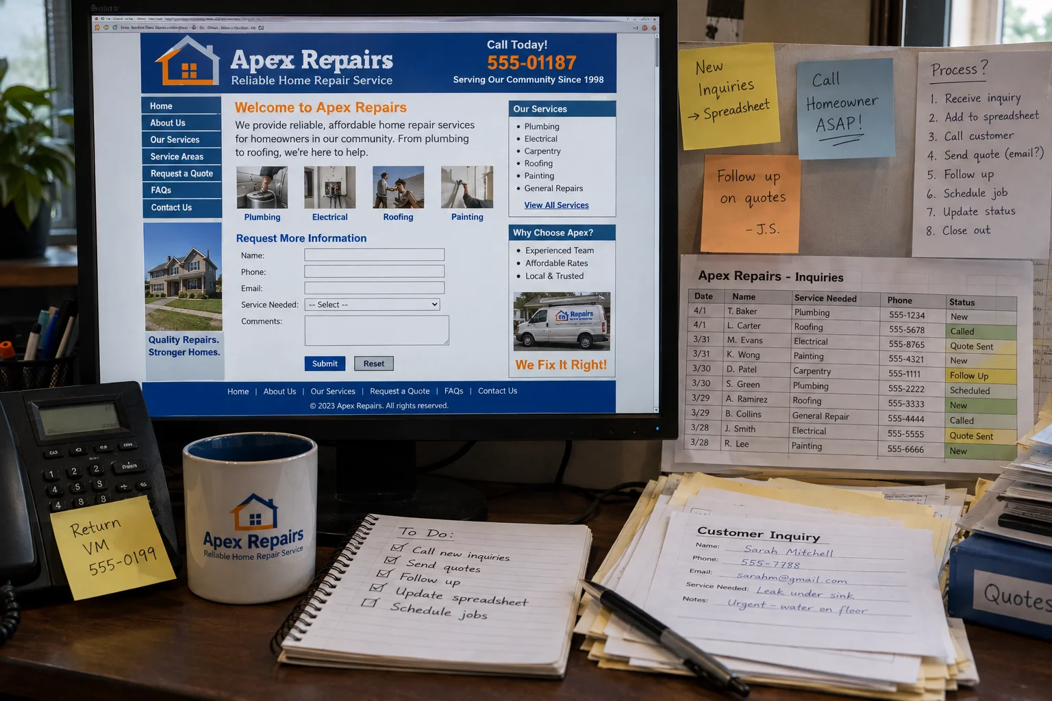 Apex Repairs website before redesign