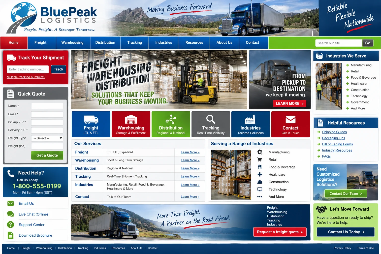 BluePeak Logistics website before redesign