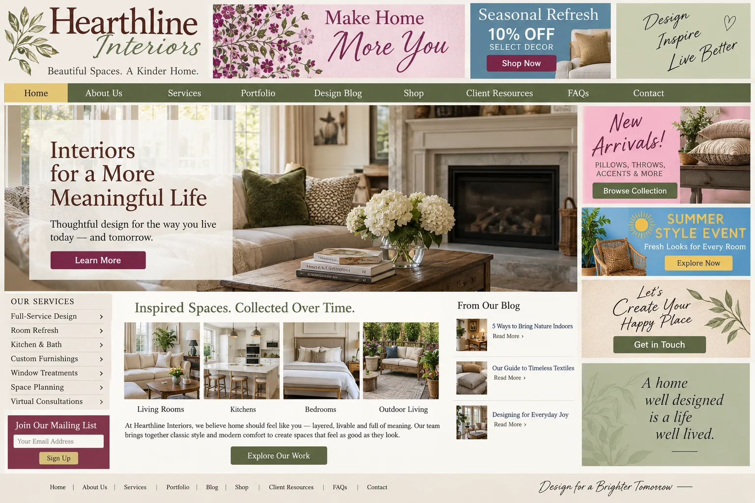 Hearthline Interiors website before redesign