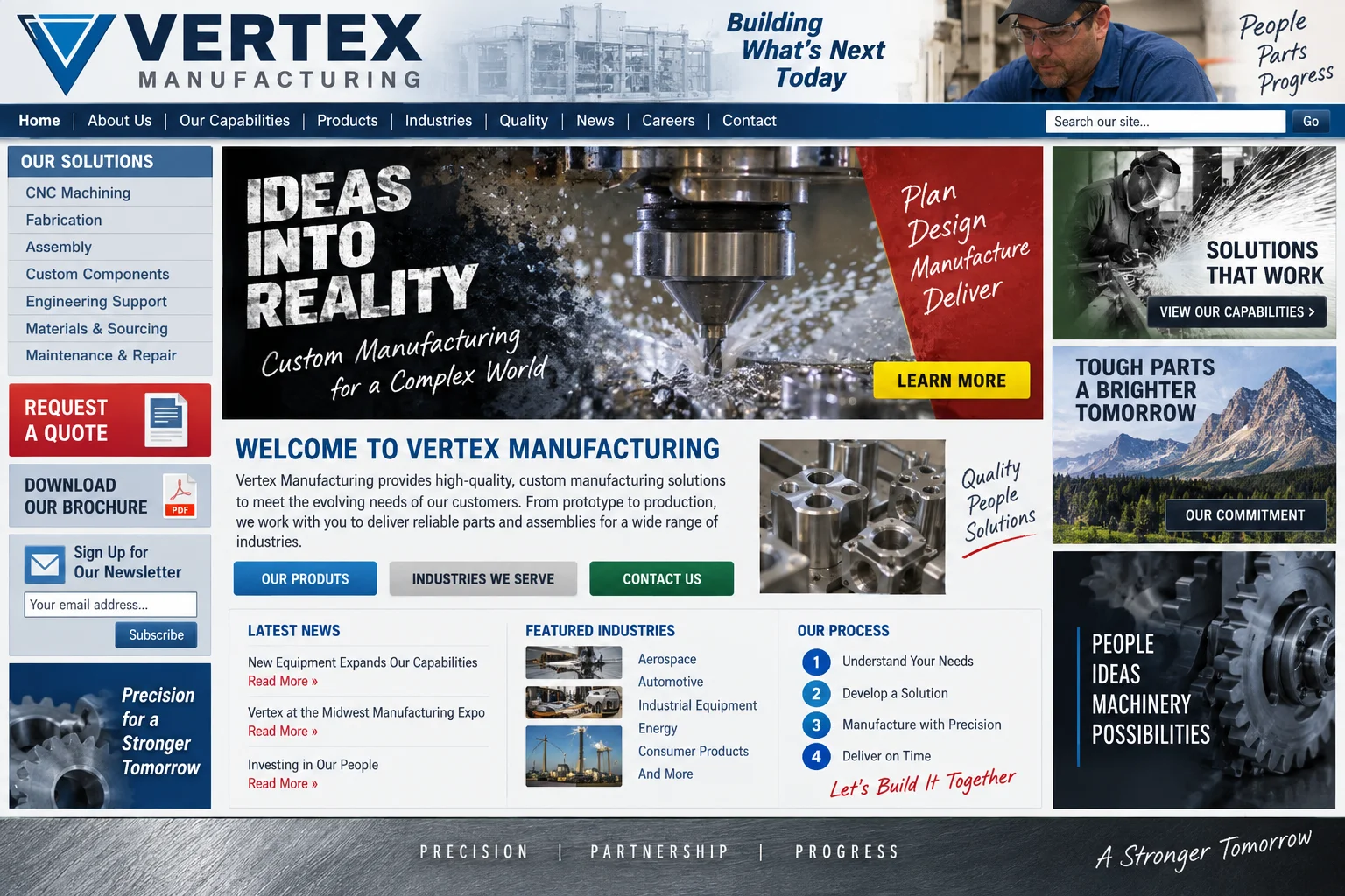 Vertex Manufacturing website before redesign