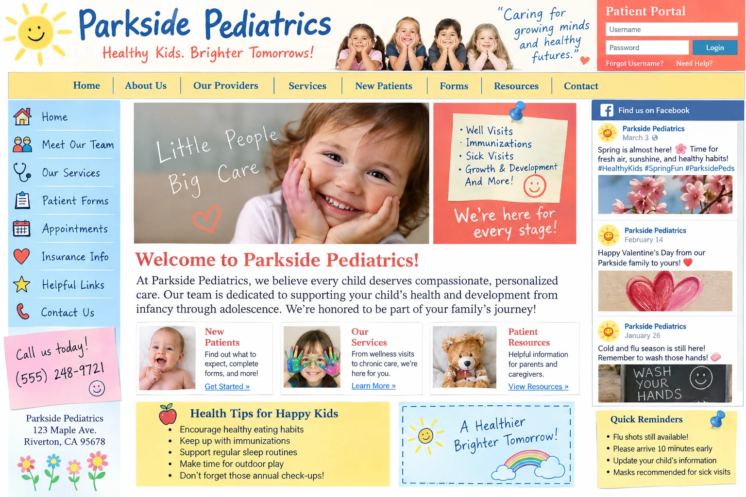 Parkside Pediatrics website before redesign