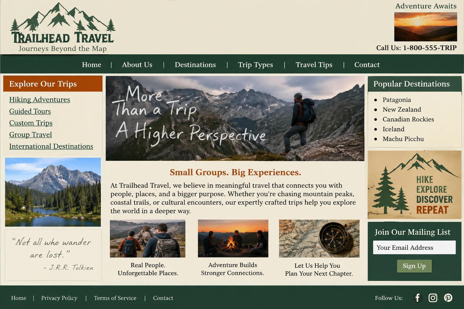 Trailhead Travel website before redesign