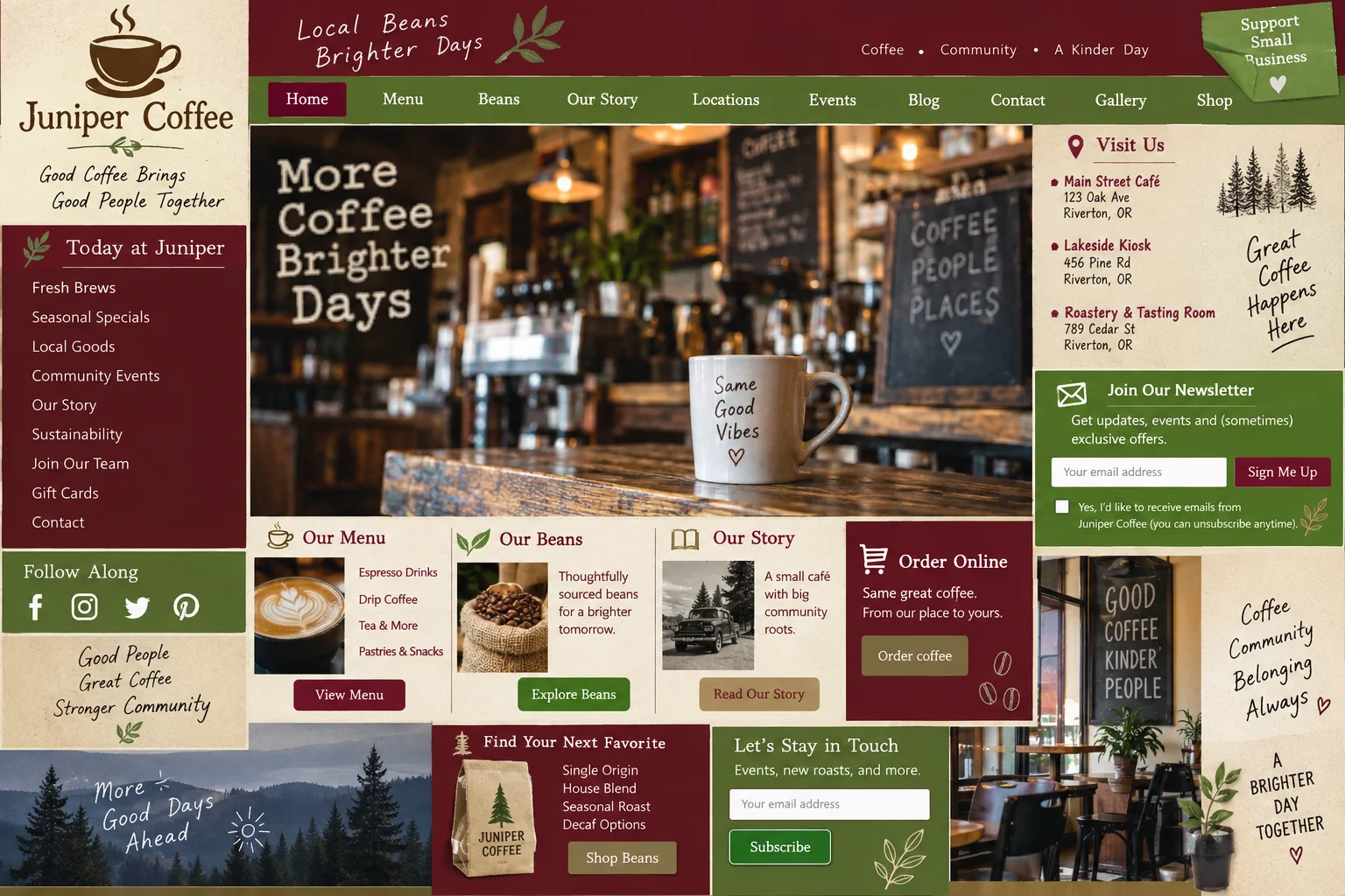 Juniper Coffee website before redesign