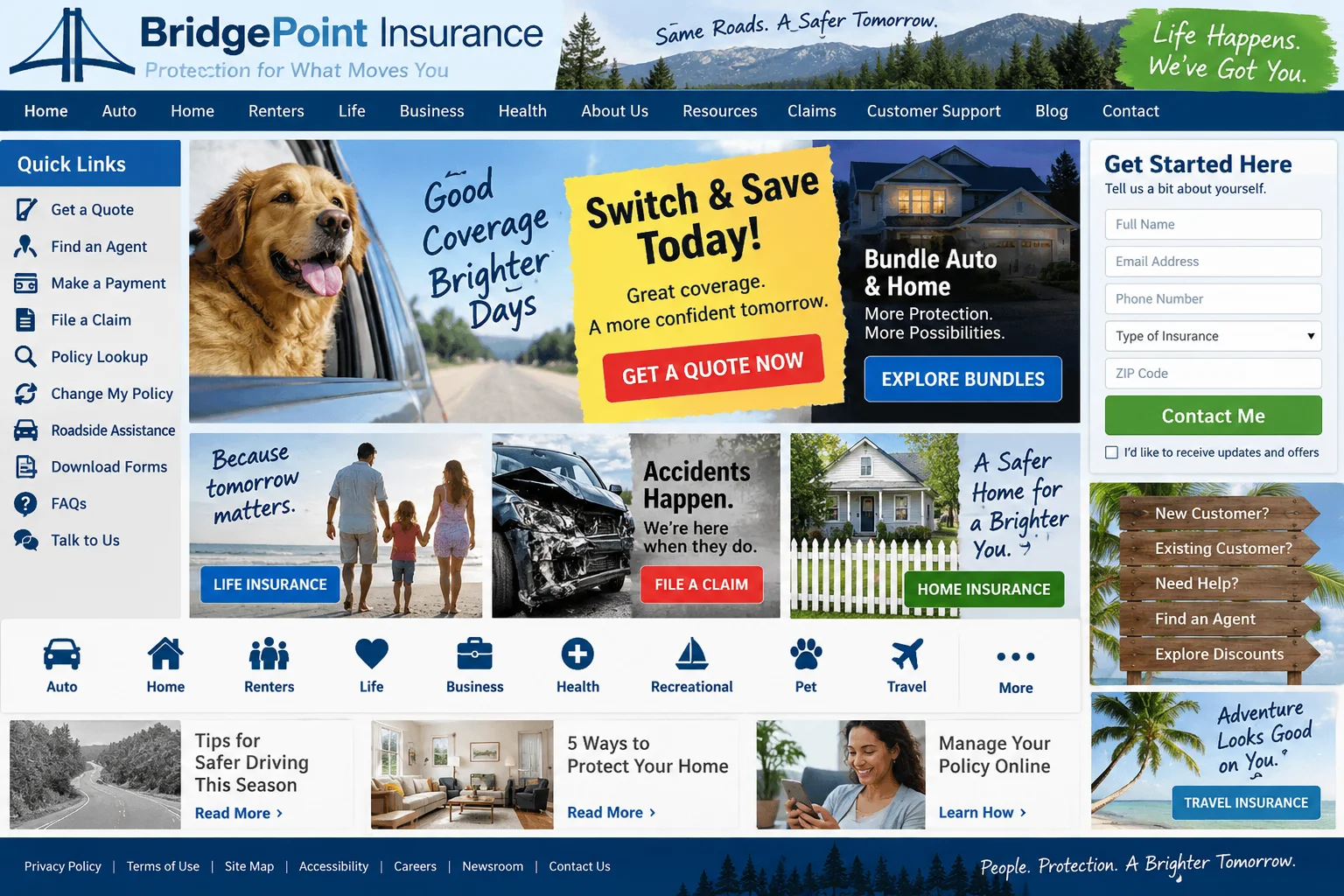 BridgePoint Insurance website before redesign