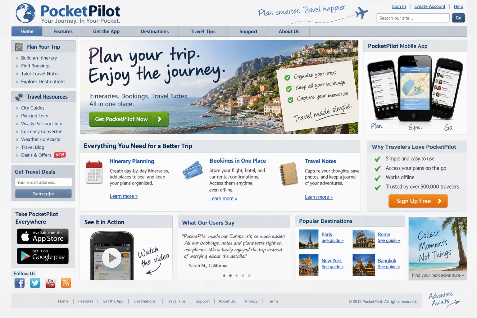 PocketPilot website before redesign