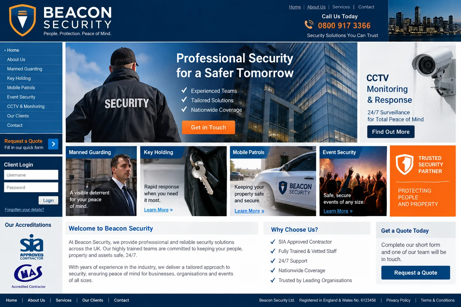 Beacon Security website before redesign