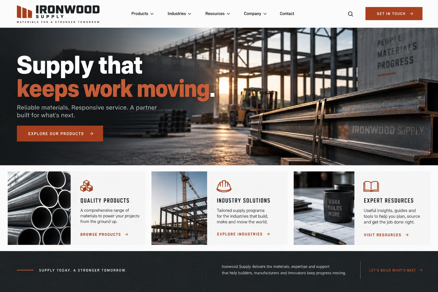 Ironwood Supply website after redesign