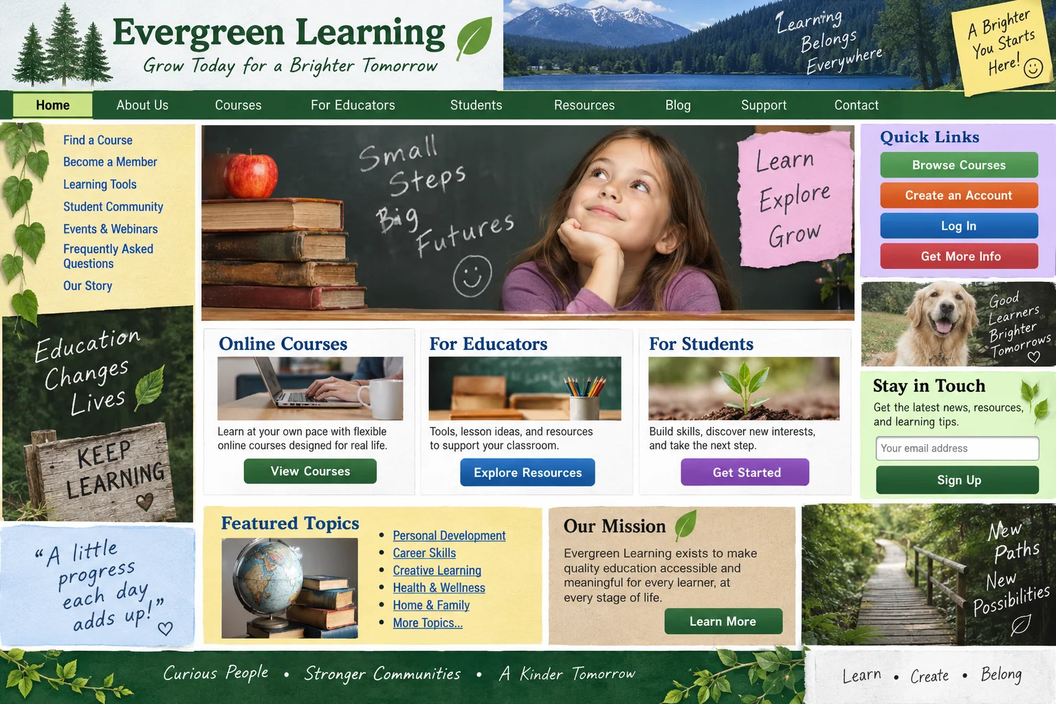 Evergreen Learning website before redesign