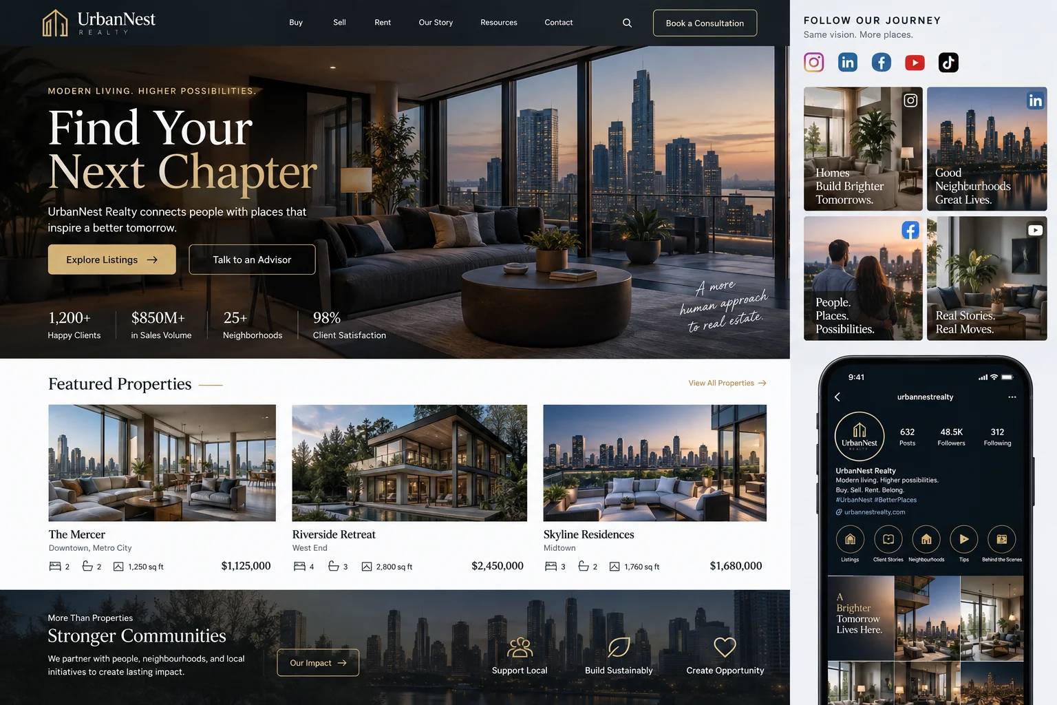 UrbanNest Realty website after redesign