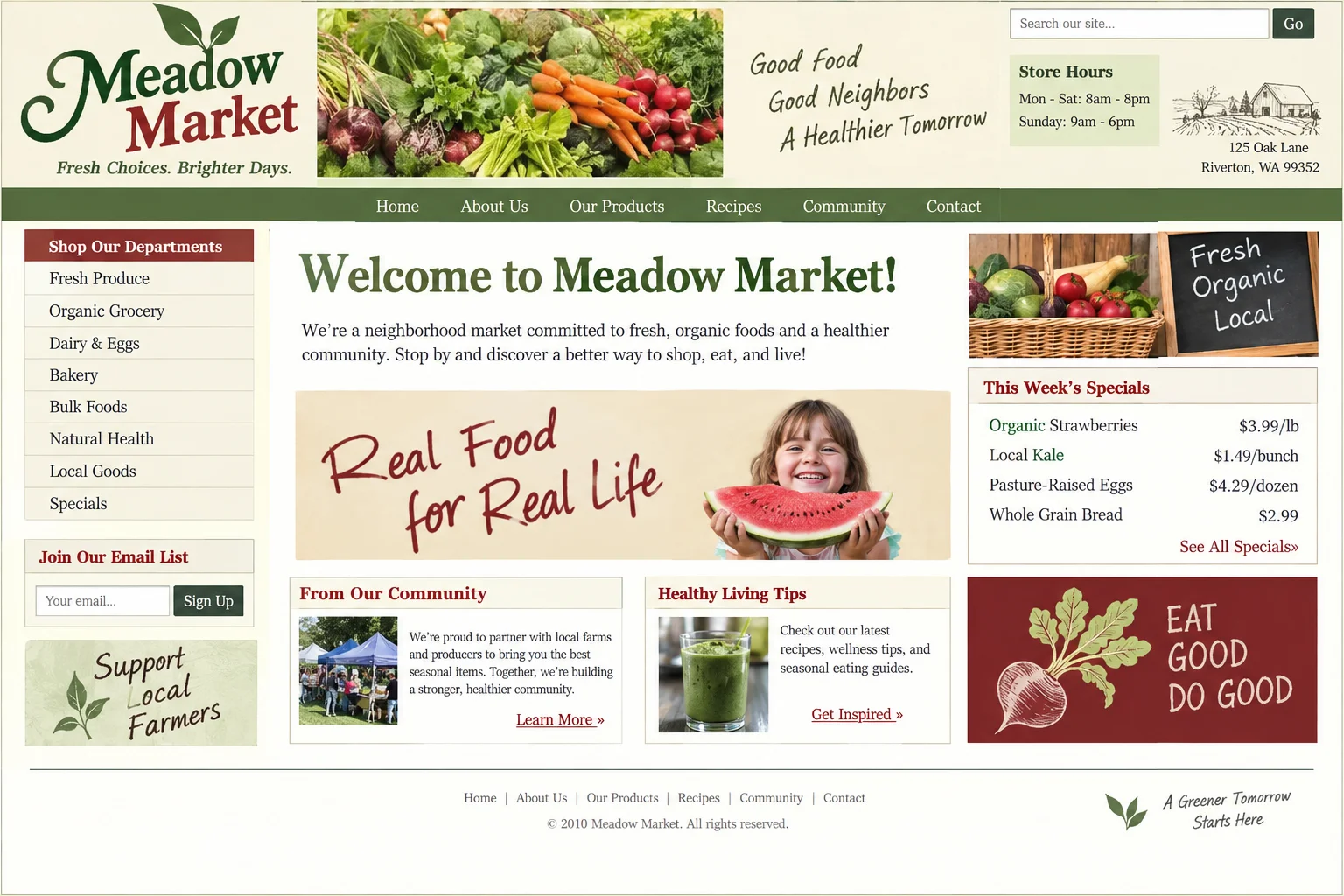 Meadow Market website before redesign