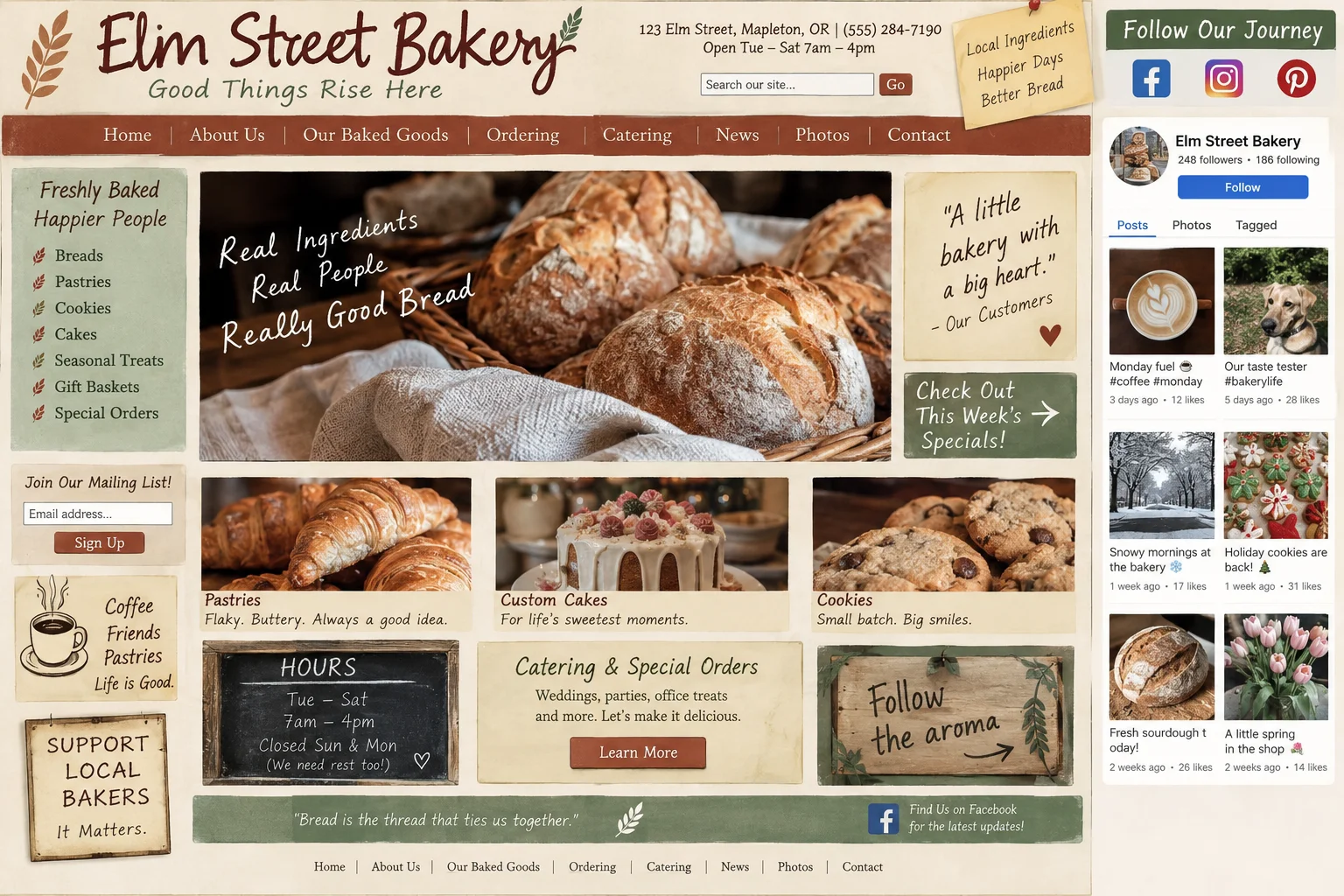 Elm Street Bakery website before redesign