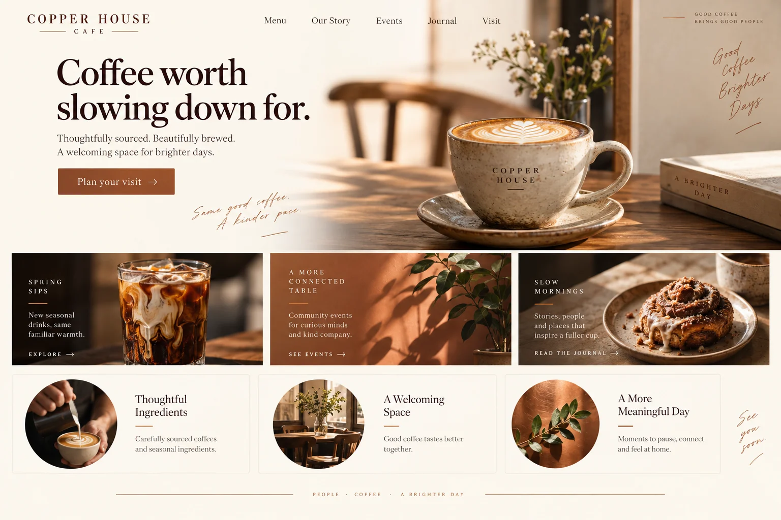 Copper House Cafe website after redesign