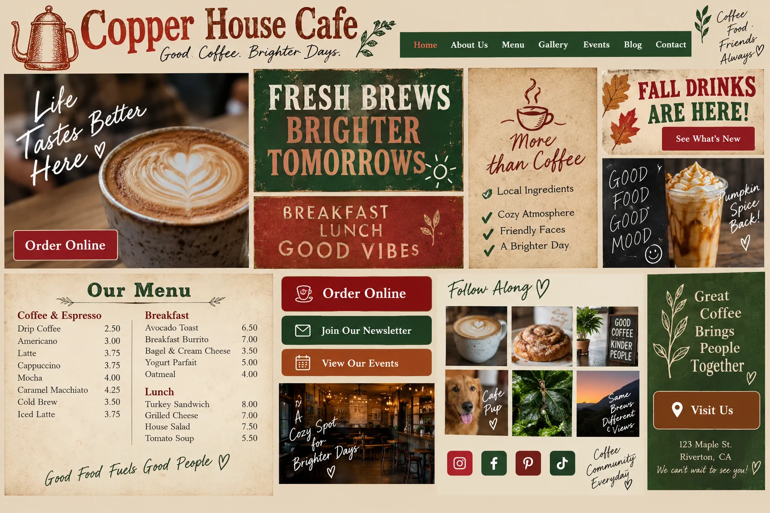 Copper House Cafe website before redesign