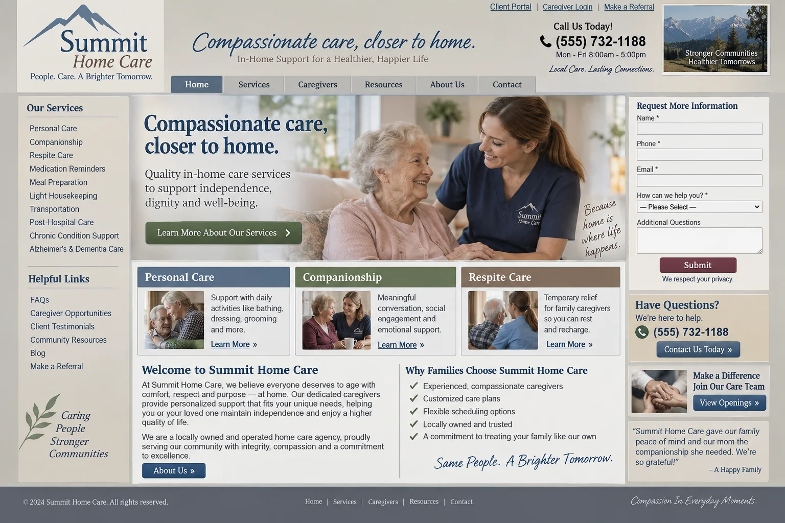 Summit Home Care website before maintenance redesign